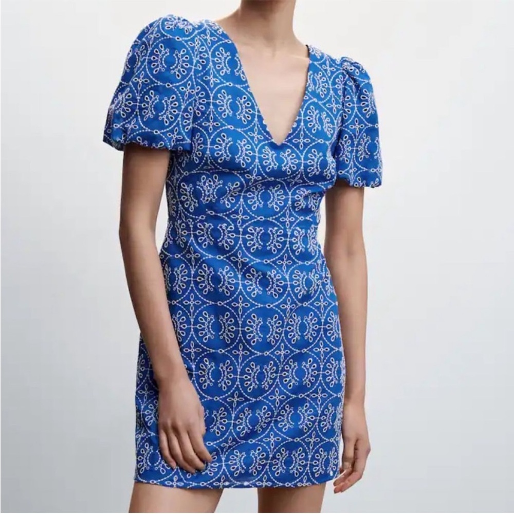 Mango Blue Printed Mini Dress